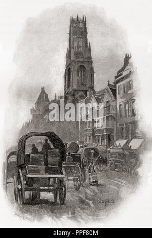 Fleet Street, London, England, zeigt die alten Häuser und die Kirche St. Dunstan-in-der-West im 19. Jahrhundert. Von London Bilder, veröffentlicht 1890. Stockfoto