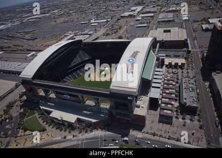 Chase Field Stadion, Heimat von Arizona Diamondbacks Major League Baseball MLB. Franchise, Luftaufnahme von Phoenix, Tempe, Peoria, MESA, Krämer, Glendal Stockfoto