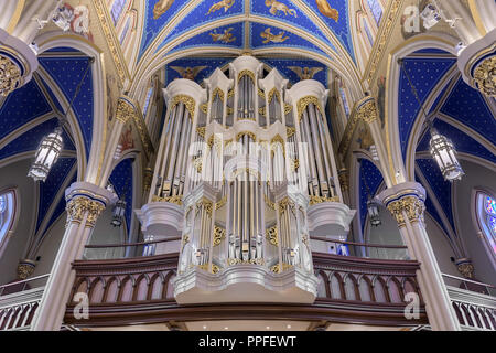 Pipe Organ innerhalb der historischen Basilika des Heiligen Herzens auf dem Campus der Universität von Notre Dame in South Bend, Indiana Stockfoto