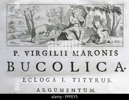 Virgil (Publius Vergilius Maro) (70-19 v. Chr.). Antike römische Dichter der augusteischen Zeit. Die Eclogues oder Bucolics. Ecloga I. Tityrus. Pari s, 1722. Stockfoto