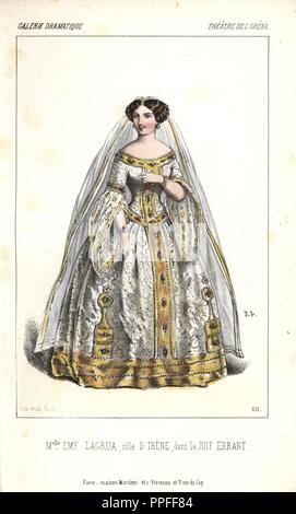 Mlle. Emy oder Emma Lagrua in der Rolle der Irene Halevy "Le Juif Errant" am Théâtre de l'Opera. LaGrua (1831-1865) war Teil der Dresdner Hofoper Vor Debuting in Paris als 1852.. Papierkörbe Lithographie von Alexandre Lacauchie von 'Galerie Dramatique: Kostüme des Theater de Paris" Ca. 1860. Stockfoto