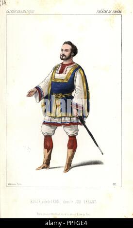 Gustave Roger in der Rolle des Leon in "Le Juif Errant" am Théâtre de l'Opera. Roger (1815-1879) war ein französischer Tenor.. Papierkörbe Lithographie von Alexandre Lacauchie von 'Galerie Dramatique: Kostüme des Theater de Paris" Ca. 1860. Stockfoto