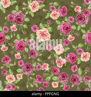 Blumen Blätter Rosenknospen nahtlose Muster Rot Pink cute Luxus Stock Vektor
