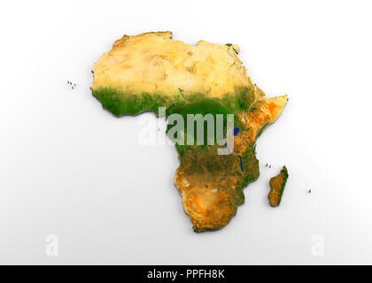 3D-Rendering von extrudierten Hochauflösende physische Karte (mit Hilfe) des afrikanischen Kontinents, auf weißem Hintergrund Stockfoto