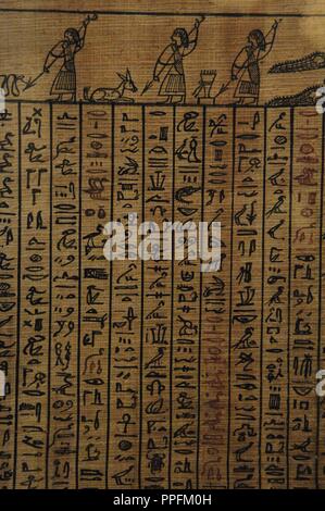 Fragment aus einem Text aus dem Buch der Toten. Tinte auf Papyrus. Um 1480 v. Chr.. 18. Dynastie. Neuen Reich. British Museum. London. Vereinigtes Königreich. Stockfoto