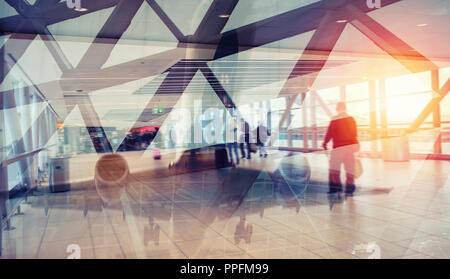 Modernen Flughafen mit blur Effekte. Double Exposure Stockfoto