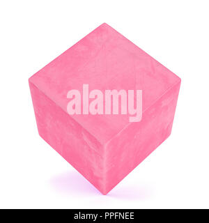 Abstract Pink cube mit Kratzern auf weißem Hintergrund. 3D-Rendering Stockfoto