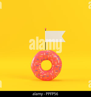 Donut mit leeren Flagge auf gelben Hintergrund. 3D-Rendering Stockfoto