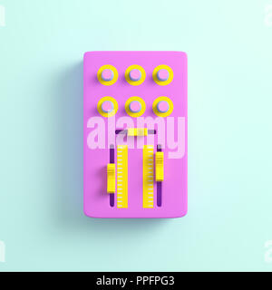 Rosa DJ-Mixer auf hellen Hintergrund in Pastellfarben. Ansicht von oben. 3D-Rendering Stockfoto