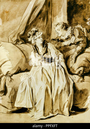 Jean-Honore Fragonard, der Brief oder die Spanische Konversation. Circa 1778. Zeichnung und Aquarell. Kunst Institut von Chicago, USA Stockfoto