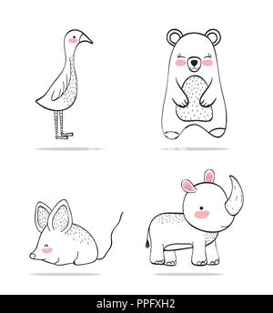 Adorable Wild animal Zeichensatz Stock Vektor