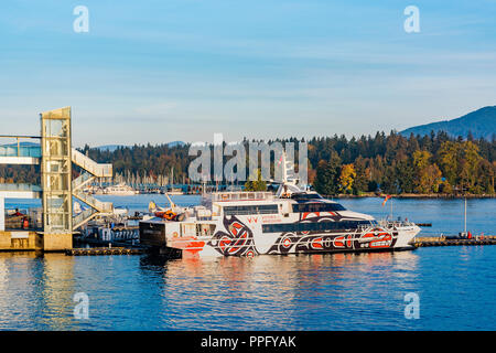 Der V2V-Empress, Victoria, Vancouver Passagierfähre, Coal Harbour, Vancouver, British Columbia, Kanada. Stockfoto