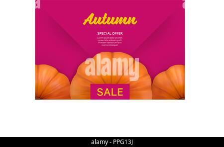 Herbst Sale hell rosa Hintergrund mit Kürbis Stock Vektor