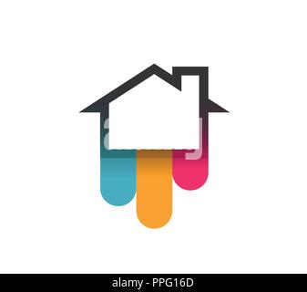 Logo der Haus mit bunten Kurven-Vector Illustration isoliert auf weißem Hintergrund. Stock Vektor