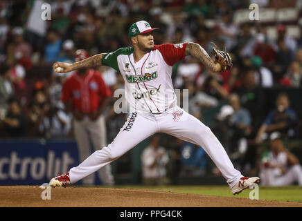 Héctor Velázquez Krug de Mexico, durante el Partido final de la Serie del Caribe en El Nuevo Estadio de los Tomateros en Culiacan, Mexiko, Martes Stockfoto