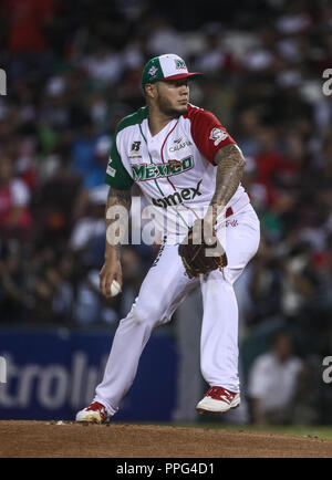 Héctor Velázquez Krug de Mexico, durante el Partido final de la Serie del Caribe en El Nuevo Estadio de los Tomateros en Culiacan, Mexiko, Martes Stockfoto