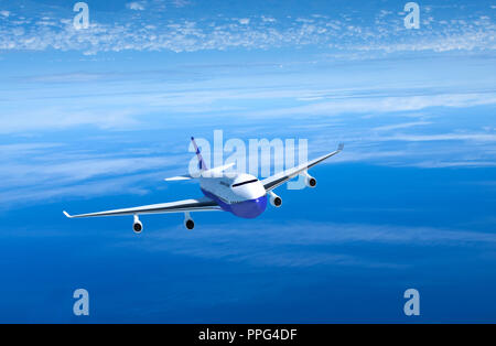 Pkw Flugzeug fliegen über den Wolken Vorderansicht, 3D-Rendering Stockfoto