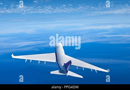 Pkw Flugzeug über den Wolken fliegen, 3D-Rendering Stockfoto