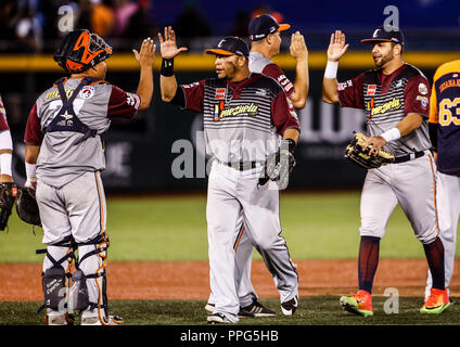 Fernando Perez.. Acciones, durante el Partido de Beisbol de la Serie del Caribe con El Encuentro entre Tomateros de Culiacan Mexiko contra los Ca Stockfoto