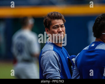 Kenta Maeda. Acciones del Partido de Beisbol, Schwindler de Los Angeles contra Padres de San Diego, tercer San Blas de la Serie de Mexiko de las Ligas Bürgermeister Stockfoto