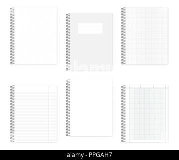 Satz von Draht gebunden, Notebooks, Vektor mock up. Metall Spiralbindung, Mock up. Loses Blatt Letter Format copybooks, Vorlage Stock Vektor