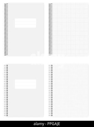 Draht- und Spiralfeder gebunden Grid gesäumt Notebook, realistische Vektor mockup. A4-kariertem Papier notepad, Mock up. Loses Blatt copybook, Vorlage Stock Vektor