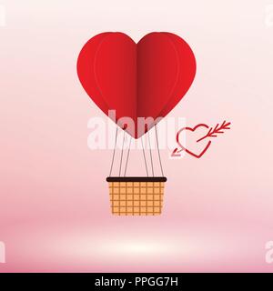 Paper Art Herz Ballon Vector Illustration Konzept Stock Vektor