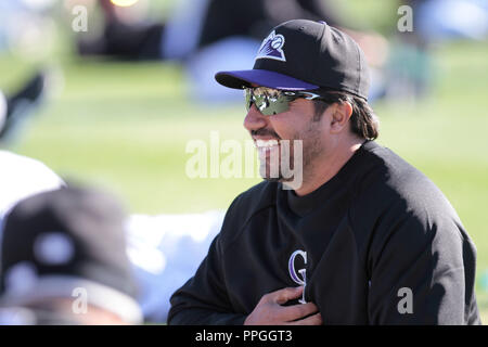 Mexikanische Reisebusse Vinicio Castilla von Colorado Rockies im Frühjahr Trainieren 2013 in Sports Complex Salt River Felder an der Talking Stick in Arizona. Stockfoto
