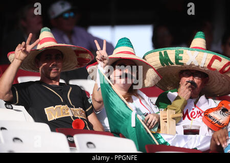 Afición de Mexico, durante el Partido de Beisbol de la Serie del Caribe entre Kuba vs Puerto Rico en El Nuevo Estadio de los Tomateros en Culiacan, M Stockfoto