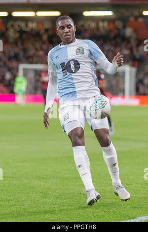 Bournemouth, UK. 25. September 2018. Amari' ich Bell von Blackburn Rovers während der efl Carabao Cup 3.Runde zwischen AFC Bournemouth und die Blackburn Rovers in der Vitalität Stadion, Bournemouth, England am 25. September 2018. Foto von Simon Carlton. Nur die redaktionelle Nutzung, eine Lizenz für die gewerbliche Nutzung erforderlich. Keine Verwendung in Wetten, Spiele oder einer einzelnen Verein/Liga/player Publikationen. Credit: UK Sport Pics Ltd/Alamy leben Nachrichten Stockfoto