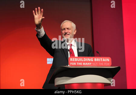 Liverpool, Großbritannien. 26. September 2018. Jeremy Corbyn Mp Labour Party Leader Labour Party Conference 2018 der Liverpool Echo Arena, Liverpool, England, 26. September 2018 Adressen der Labour Party Conference 2018 An der Liverpool Echo Arena, Liverpool, England Credit: Allstar Bildarchiv/Alamy leben Nachrichten Stockfoto