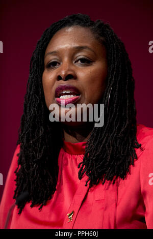 Liverpool, Großbritannien. 26. September 2018. Dawn Butler, Schatten Staatssekretärin für Frauen und Gleichstellung, Schattenminister für unterschiedlichen Gemeinschaften und Arbeit MP für Brent Zentrale spricht auf Konferenz der Labour Party in Liverpool. © Russell Hart/Alamy Leben Nachrichten. Stockfoto