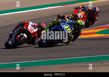 Valentino Rossi (46) von Italien und Movistar Yamaha MotoGP während des Rennens Tag des Gran Premio Movistar de Aragon der Weltmeisterschaft der MotoGP im Motorland Aragon Circuit am 23. September 2018 in Alcaniz, Spanien. Stockfoto