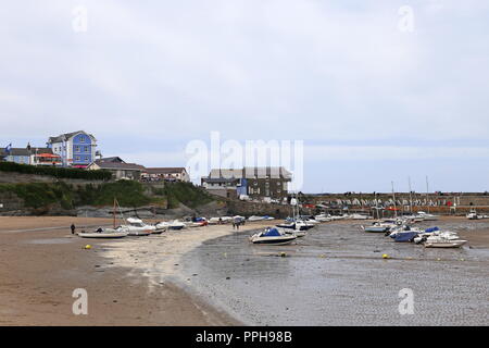 Hafen Strand bei Ebbe, New Quay, Cardigan Bay, Ceredigion, Wales, Großbritannien, USA, UK, Europa Stockfoto