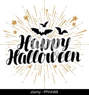 Happy Halloween, Grußkarten. Handschriftliche Beschriftung Vektor Stock Vektor