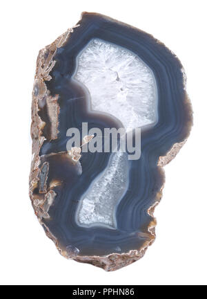 Poliert große natürliche Achat Scheibe aus Brasilien isoliert auf weißem Hintergrund. Achat Geode Slice. Crystal Display Stück. Dekor. Heilung Kristall. Stockfoto