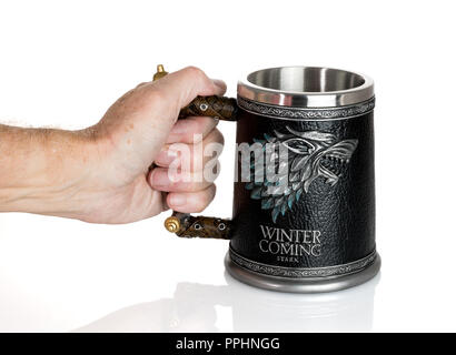 Offizielle Winter kommt Stark tankard vom Spiel der Throne Serie Stockfoto