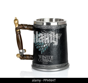 Offizielle Winter kommt Haus Stark tankard vom Spiel der Throne Serie Stockfoto