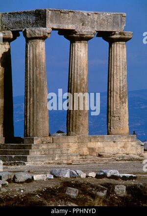 Griechenland. Antike Stadt Corinth. Apollo-Tempel. Dorischen Stil. Peripteros. 540 V. CHR. Stockfoto