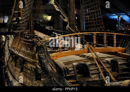 Kriegsschiff Vasa. Auf Befehl des Königs von Schweden Gustav Adolf 1626-1628 gebaut. Detail. Vasa-Museum. Stockholm. Schweden. Stockfoto