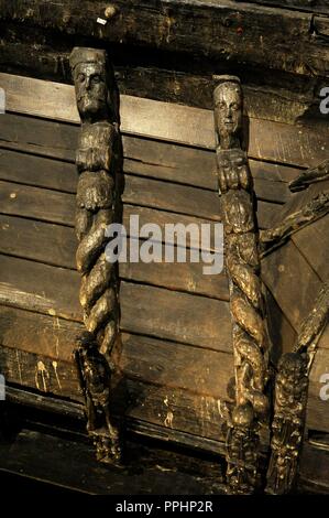 Kriegsschiff Vasa. Auf Befehl des Königs von Schweden Gustav Adolf 1626-1628 gebaut. Detail der Skulpturen des Rumpfes. Vasa-Museum. Stockholm. Schweden. Stockfoto