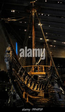 Kriegsschiff Vasa. Auf Befehl des Königs von Schweden Gustav Adolf 1626-1628 gebaut. Galionsfigur. Vasa-Museum. Stockholm. Schweden. Stockfoto