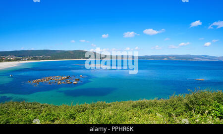 Luftaufnahme von Finisterre langosteira Strand in Galicien Spanien Stockfoto