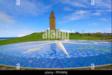 La Coruna Kompass Mosaikfußboden in der Nähe von Hercules Turm in Galicien Spanien Stockfoto