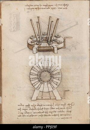 Seite DES VERTRAGS VON STATIK UND MECHANIK - Manuskript - 15. JAHRHUNDERT - italienische Renaissance. Autor: LEONARDO DA VINCI. Lage: Biblioteca Nacional - coleccion. MADRID. Spanien. Stockfoto