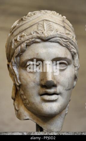 Ares, dem Gott des Krieges. Römischen äquivalent: Mars. Kopf einer Statue von Ares. Römische Skulptur nach dem Original von ca. 430 v. Chr.. Glytothek. München. Stockfoto