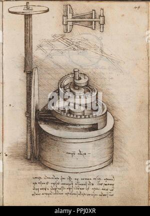 Seite DES VERTRAGS VON STATIK UND MECHANIK - Manuskript - 15. JAHRHUNDERT - italienische Renaissance. Autor: LEONARDO DA VINCI. Lage: Biblioteca Nacional - coleccion. MADRID. Spanien. Stockfoto