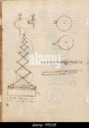 Seite 24 V DES VERTRAGS VON STATIK UND MECHANIK - Manuskript - 15. JAHRHUNDERT - italienische Renaissance. Autor: LEONARDO DA VINCI. Lage: Biblioteca Nacional - coleccion. MADRID. Spanien. Stockfoto