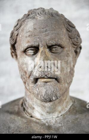 Demosthenes (384-322 v. Chr.). Politische und attische Redner. Büste. Römische Kopie eines Originals von 280 v. Chr. Glyptothek. München. Deutschland. Stockfoto