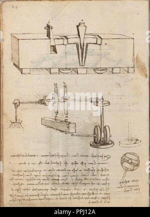 Seite DES VERTRAGS VON STATIK UND MECHANIK - Manuskript - 15. JAHRHUNDERT - italienische Renaissance. Autor: LEONARDO DA VINCI. Lage: Biblioteca Nacional - coleccion. MADRID. Spanien. Stockfoto